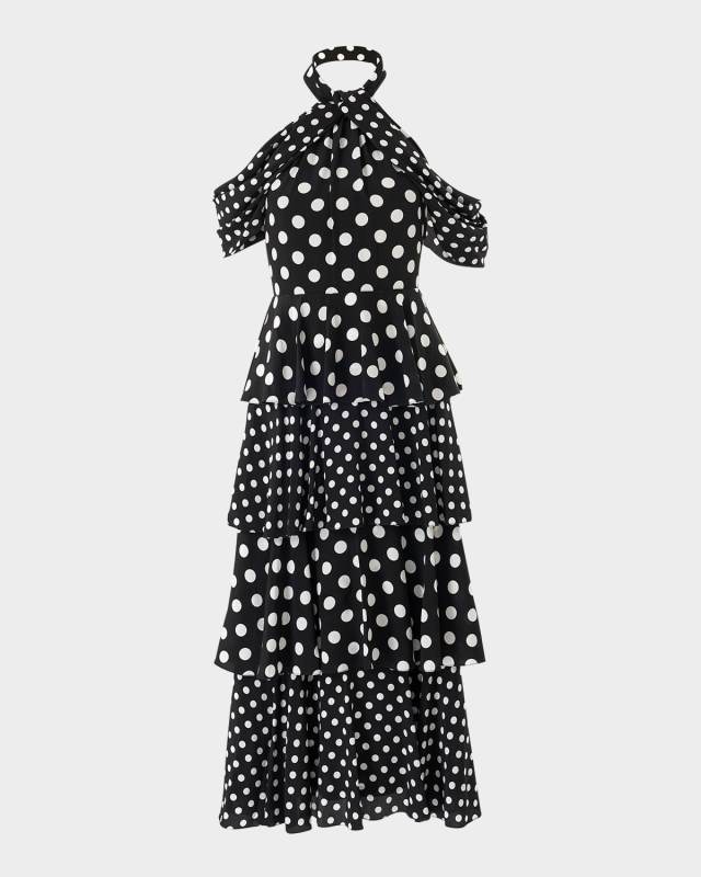 Polka-Dot Halter Tiered Midi Dress